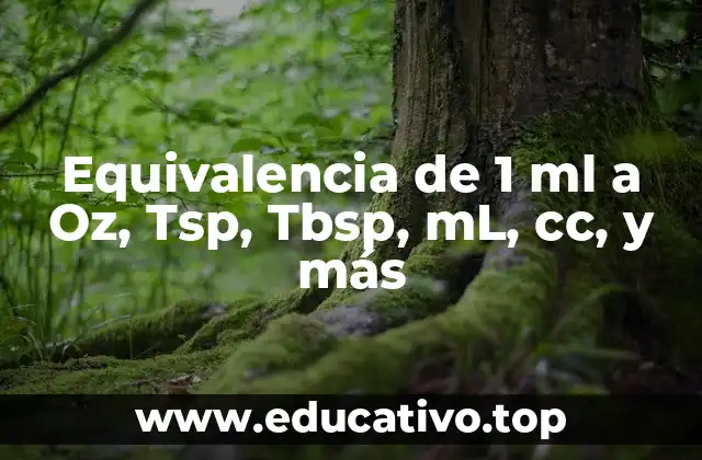 Equivalencia de 1 ml a Oz, Tsp, Tbsp, mL, cc, y más