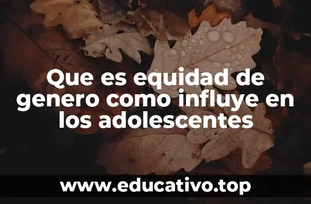 Que es equidad de genero como influye en los adolescentes