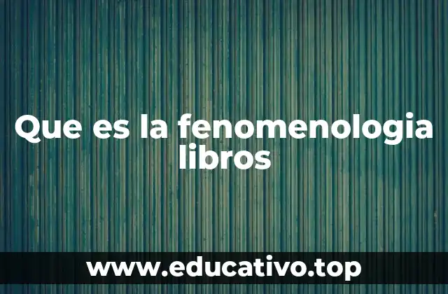 Que es la fenomenologia libros
