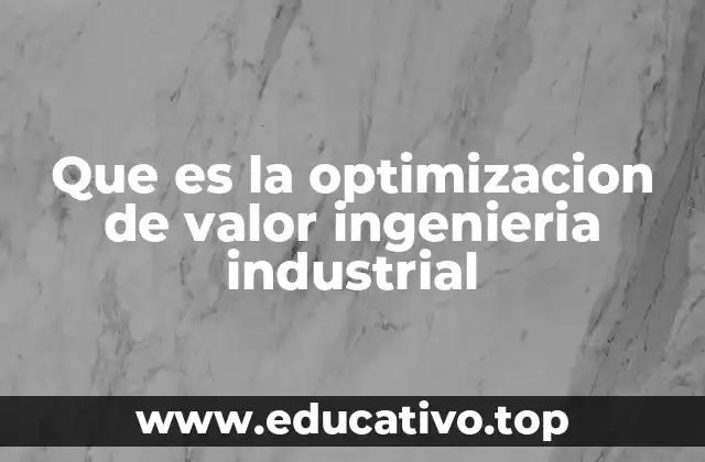 Que es la optimizacion de valor ingenieria industrial