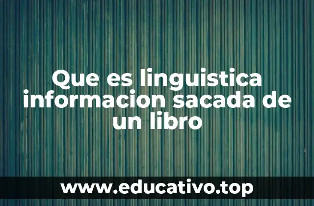Que es linguistica informacion sacada de un libro