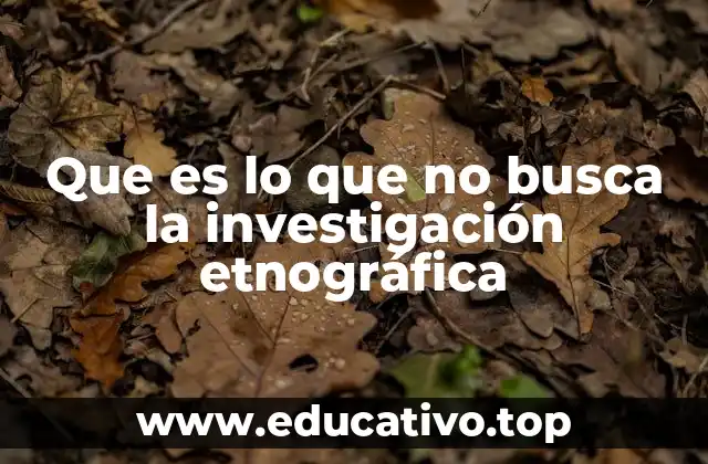 Que es lo que no busca la investigación etnográfica